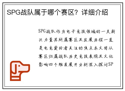 SPG战队属于哪个赛区？详细介绍