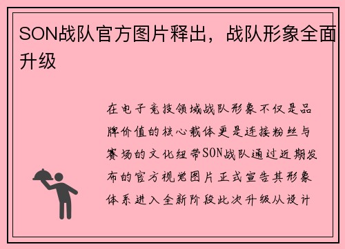 SON战队官方图片释出，战队形象全面升级
